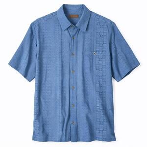 Tori Richard Honolulu Blue Silk Blend Geometric Floral Shirt L